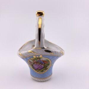 Limoges France - Miniature Porcelain Basket - Courting Couple